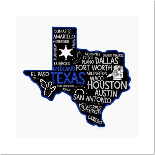 Midland Texas cute map Houston San Antonio Dallas Austin Fort Worth El Paso Posters and Art